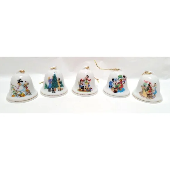 Lot of 14 Vintage Disney Grolier 2" Ceramic Bell Ornaments Mickey Minnie Donald - Picture 2 of 8
